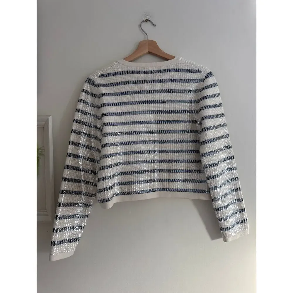 J. CREW Emilie Sweater Lady Jacket In Sequin Stripe Size Medium